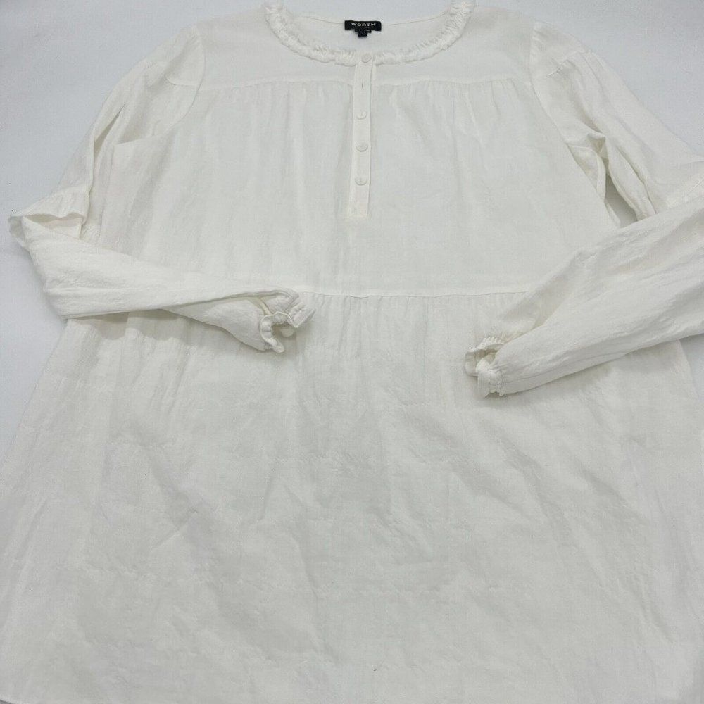 Worth New York White textured long sleeve tunic blouse size large